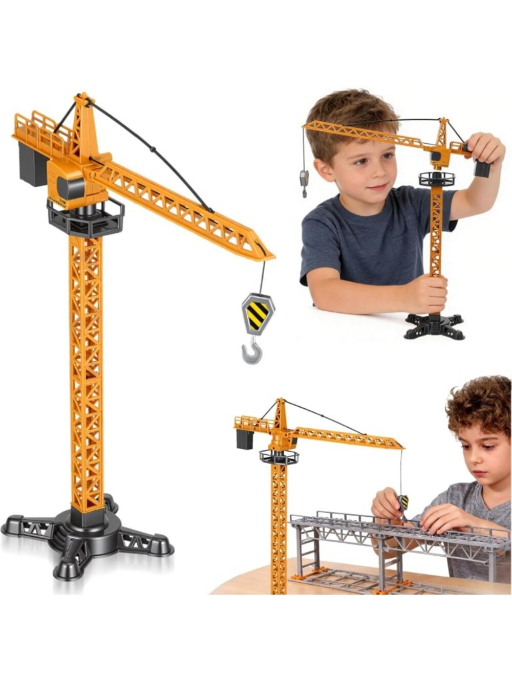 Interactive Diecast Tower Crane Model - Educational Construction Toy for Kids